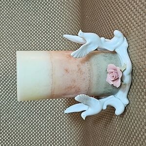 Vintage Porcelain Candle Holder Figurine Doves & Roses 🌹 1999